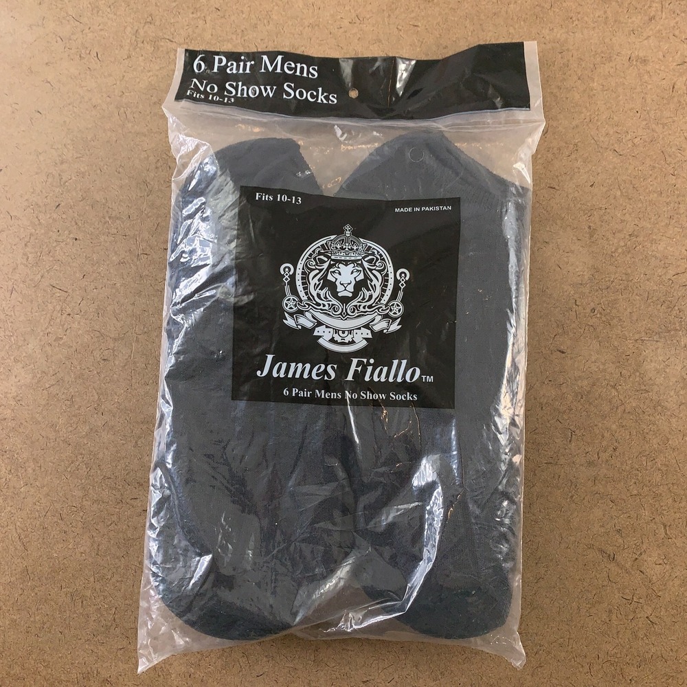 James Fiallo Men's Size 10-13 Black No Show Socks 6 Pair NWT